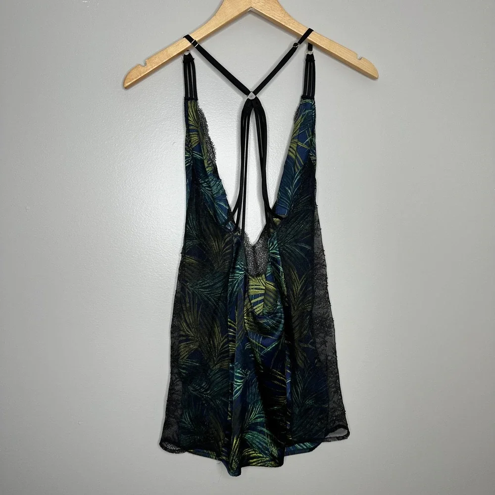 Victoria's Secret Women's Tropical Palm Leaf Lace Trim Slip Chemise‎ Camisole M